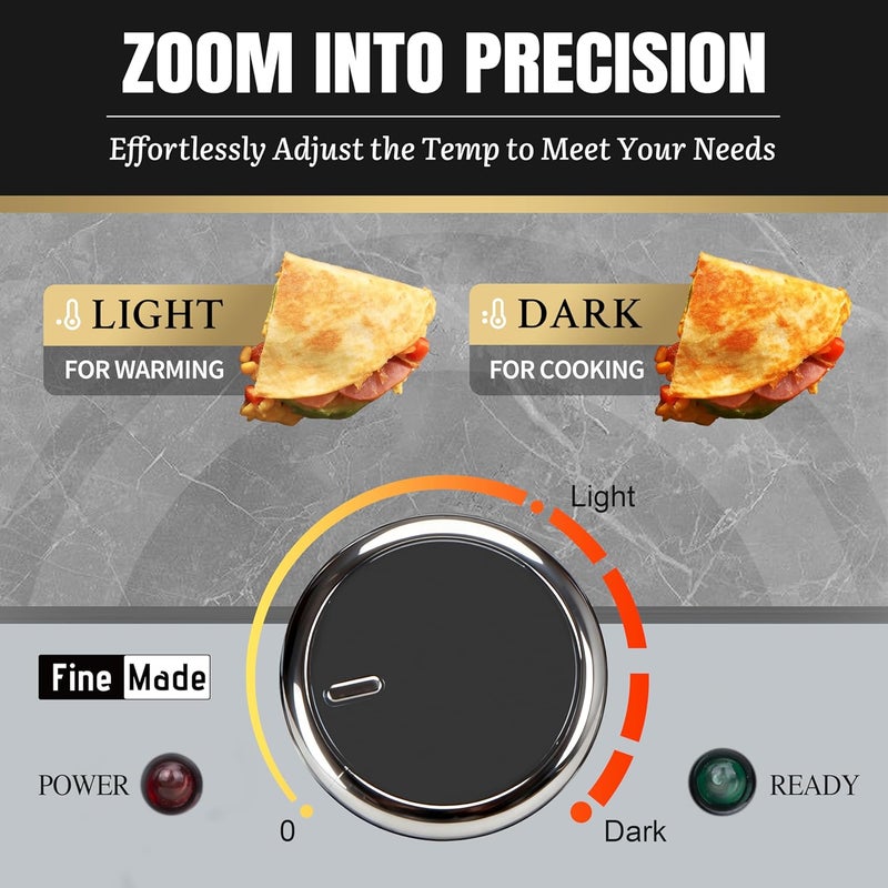 FineMade Electric Griddle Nonstick, Multi-Funtional Quesadilla Maker 10 Inch, Electric Grill Indoor, Pancake Griddle & Pan, Smokeless Indoor Grill, Non-stick Surface, Silver - Image 4